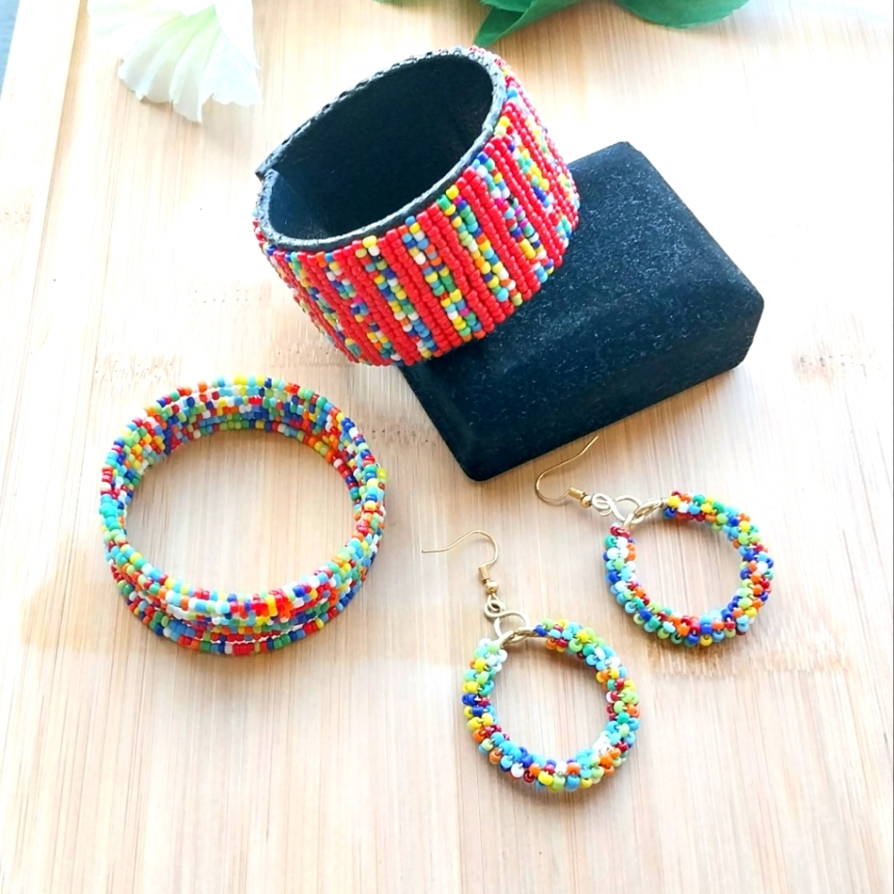 3PC Beautiful Kenyan Maasai Beaded Bracelet Set